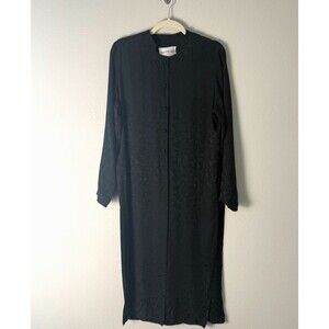 Vintage Black Floral 100% Silk Whimsygoth Fairy Asian Split Kimono Kaftan Sz 10